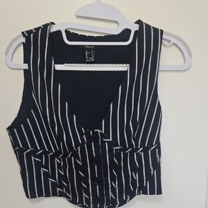 Forever 21 Black and White Striped Button-Up Crop Top